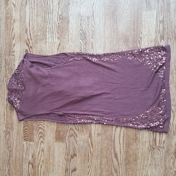 (M) BCBGMAXAZRIA Sequined Scoop Cowl Neck Rayon Silk Blend Top - Picture 7 of 7